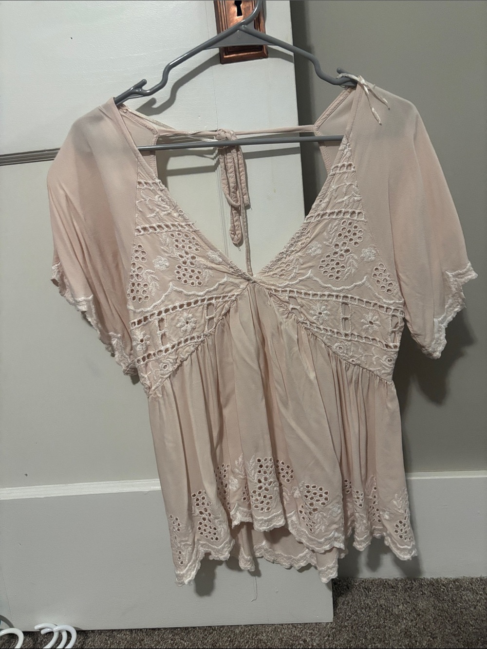 miami Light Blush Lace-Trim V-Neck Tunic Top